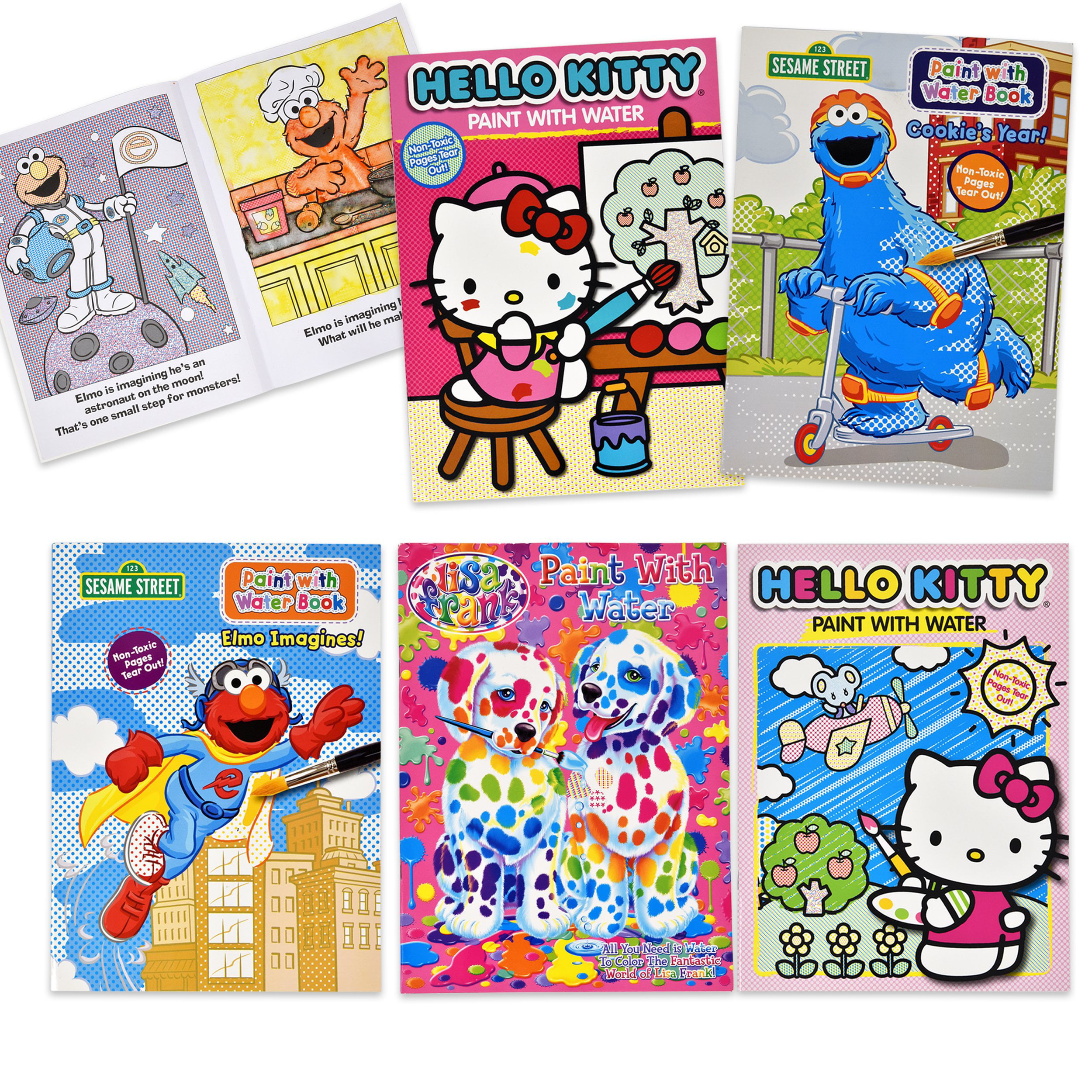Gift Boutique Paint with Water Activity Book Sesame Street Elmo Hello Kitty Lisa Frank Set of 5 for Kids Toddlers & Girls Mess Free Travel Coloring Books