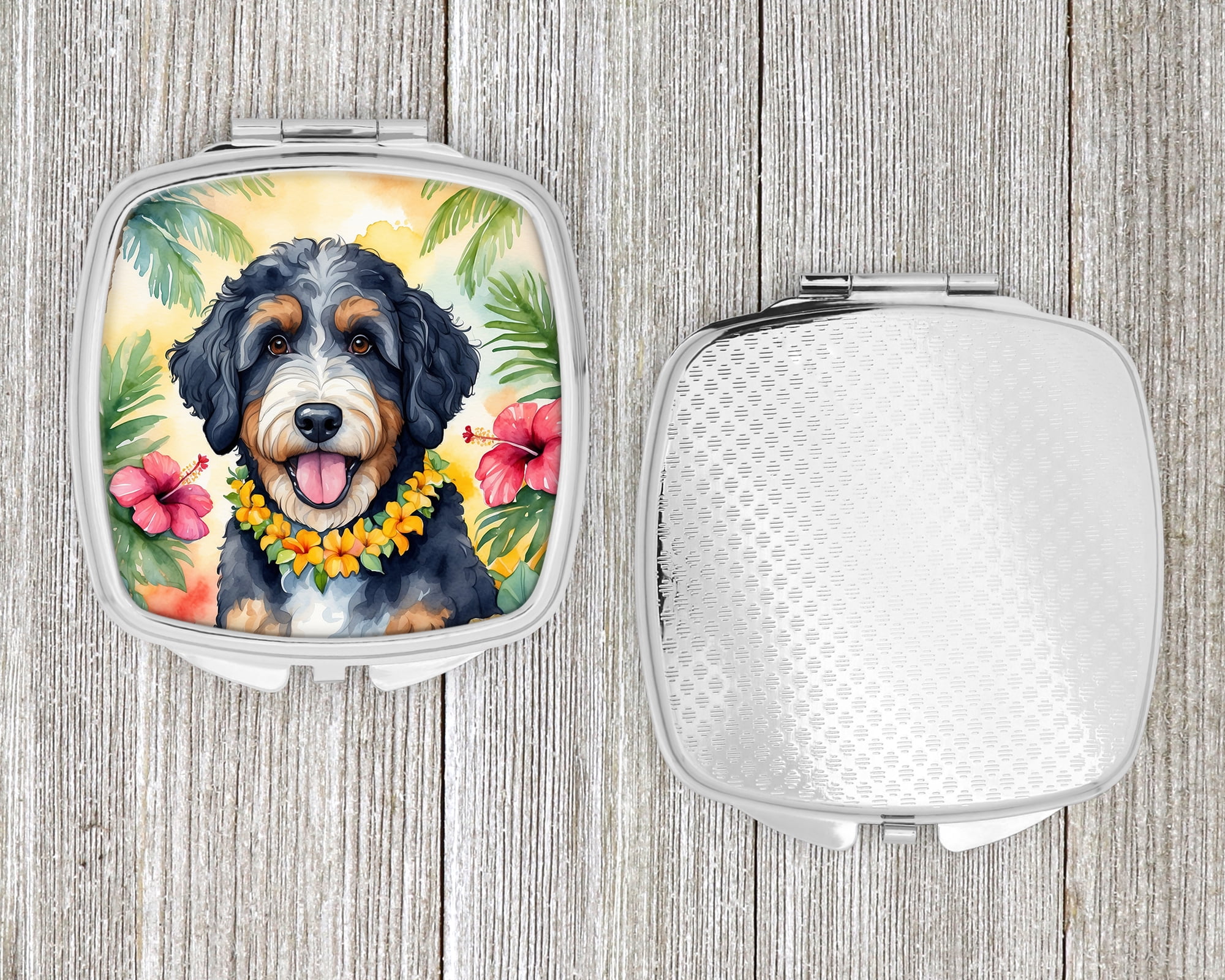 Bernedoodle Luau Compact Mirror 2.75 in x 3 in