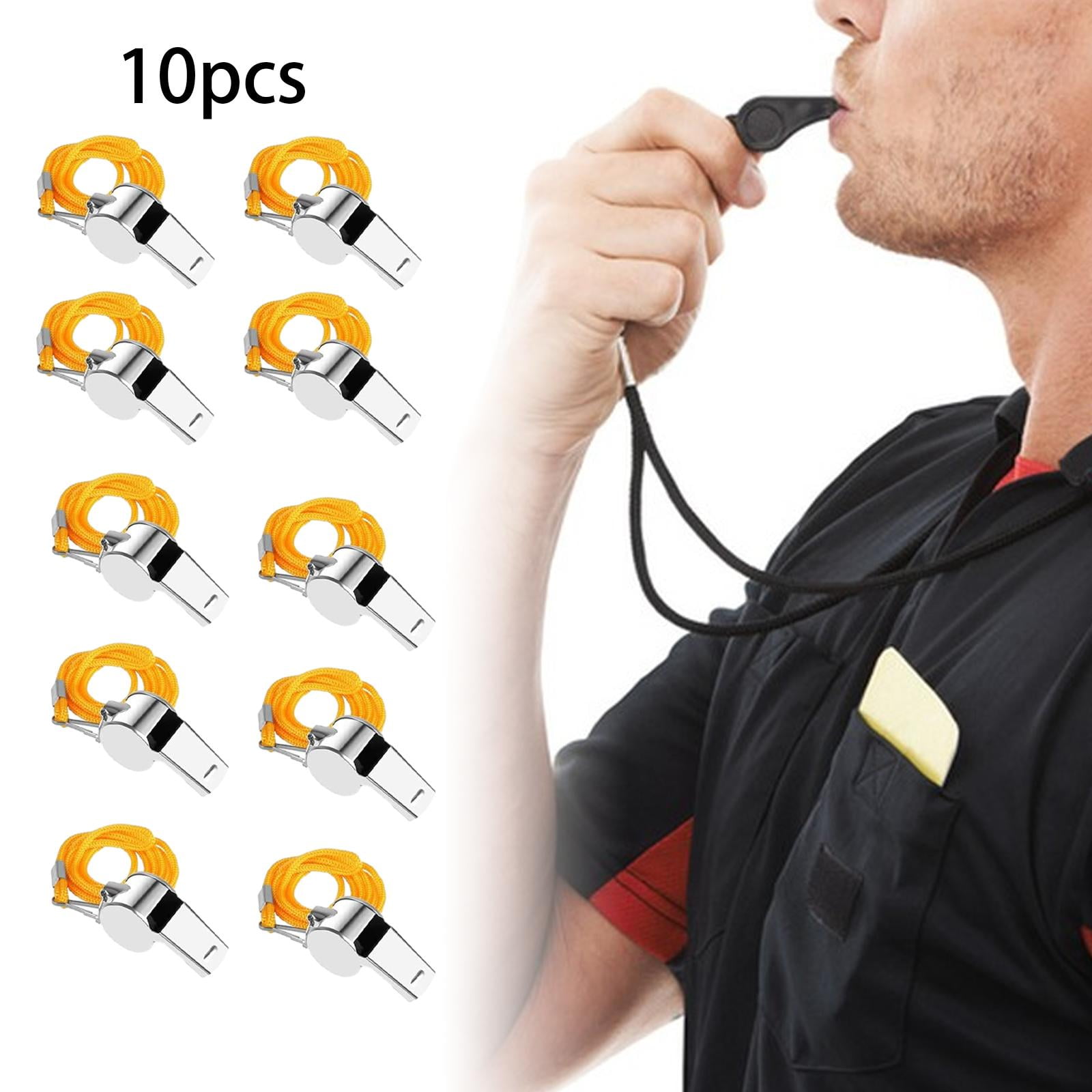 Miulika 10Pack Stainless Steel Sports Whistles with Lanyard, Loud Crisp Sound Whistles Bulk Great for Coaches, Referee, and Officials