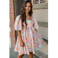 thumbnail image 4 of Redhotype Chic Pink Floral Mini Dress - Square Neck Puff Sleeve, 4 of 8