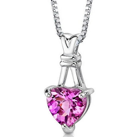 Oravo 3.00 Carat T.G.W. Heart-Shape Created Pink Sapphire Rhodium over Sterling Silver Pendant, 18