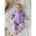 thumbnail image 6 of RUINIXCW Toddler Baby Girl Silk Stain Pajamas Newborn Infant Baby Girls Romper One Piece Spring Fall Sleepwear Lapel V Neck Fuzzy Trim Long Sleeve Button Up Jumpsuit Homewear, 6 of 9