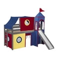 thumbnail image 2 of JACKPOT! Castle Low Loft Bed with Slide, Red Yellow and Blue Tent and Tower, Twin, Gray, 2 of 6