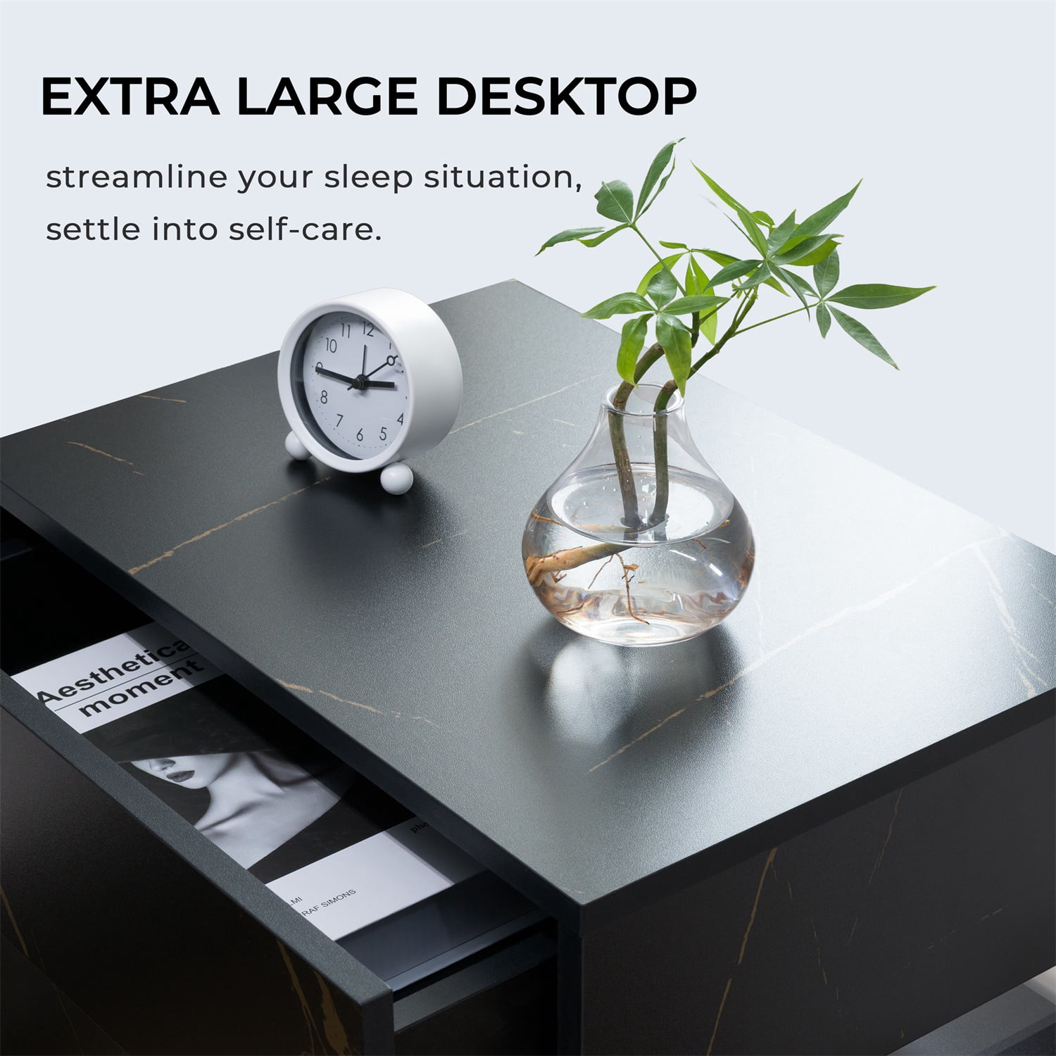 Hommoo 3 Drawer Dresser LED Nightstands, End Table Bedside Tables for Bedroom, Living Room, Black Gold