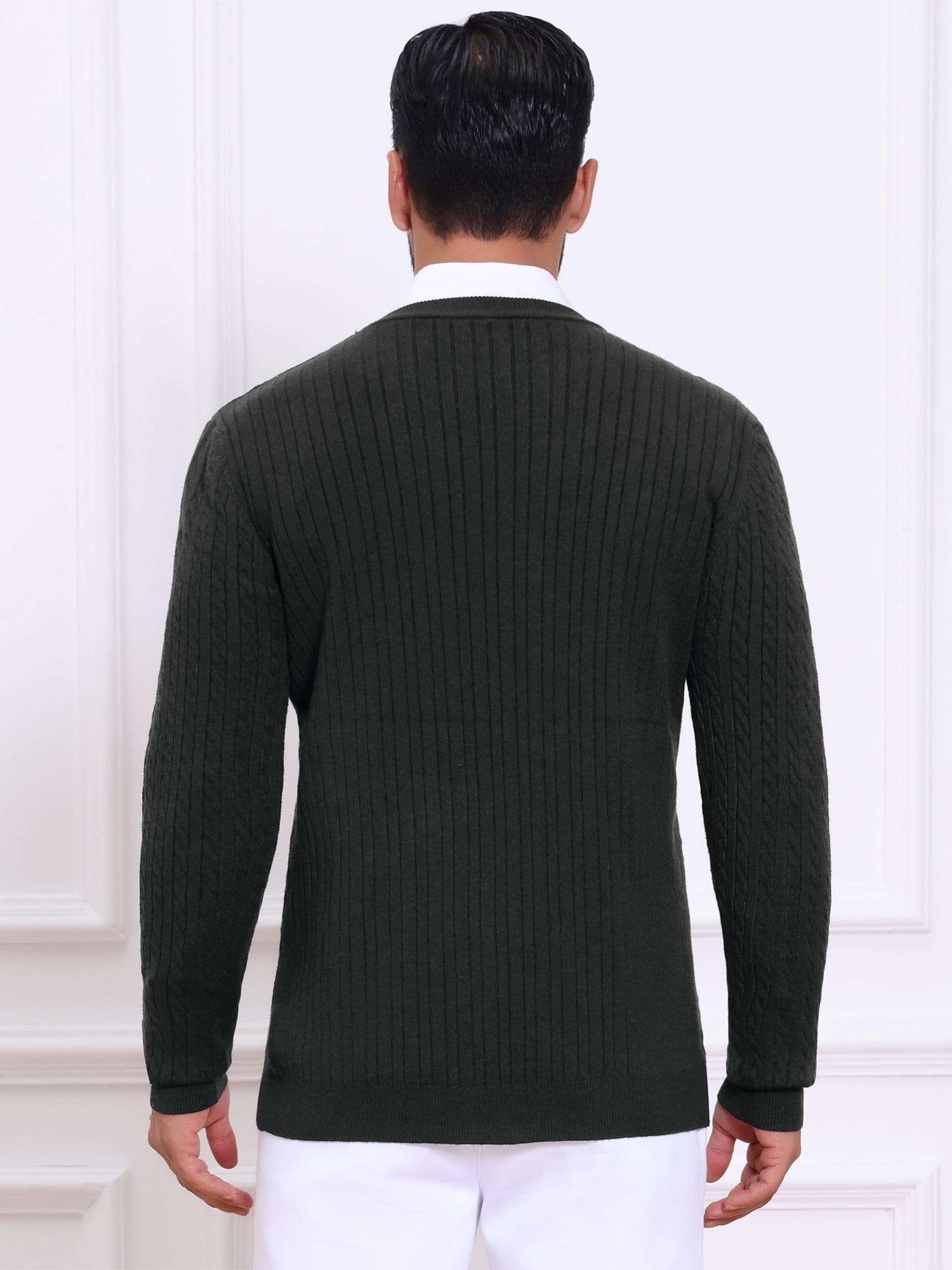 DARING DIVA Men's Crew Neck Long Sleeve Soft Cable Knit Pullover Sweater L Black