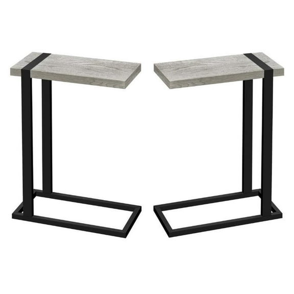Home Square Wood Top C Side Table in Reclaimed Gray and Black - Set of 2