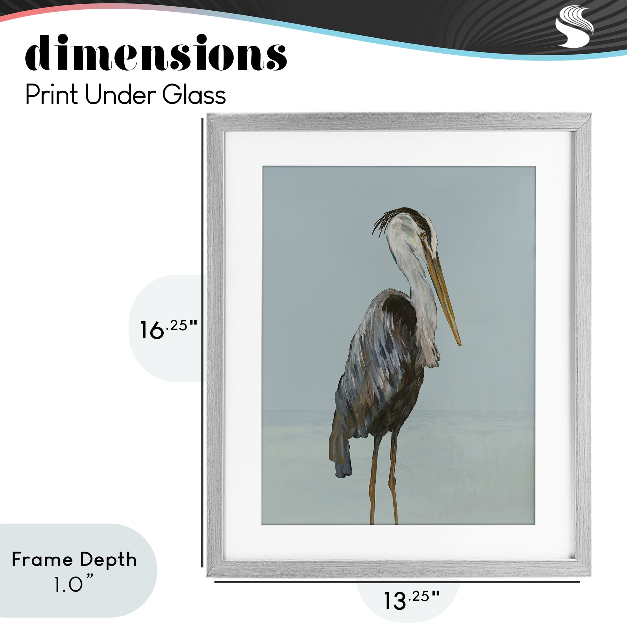 Stupell Industries Coastal Pelican Muted Blue Gray Framed Print Under Glass, design by Julie DeRice