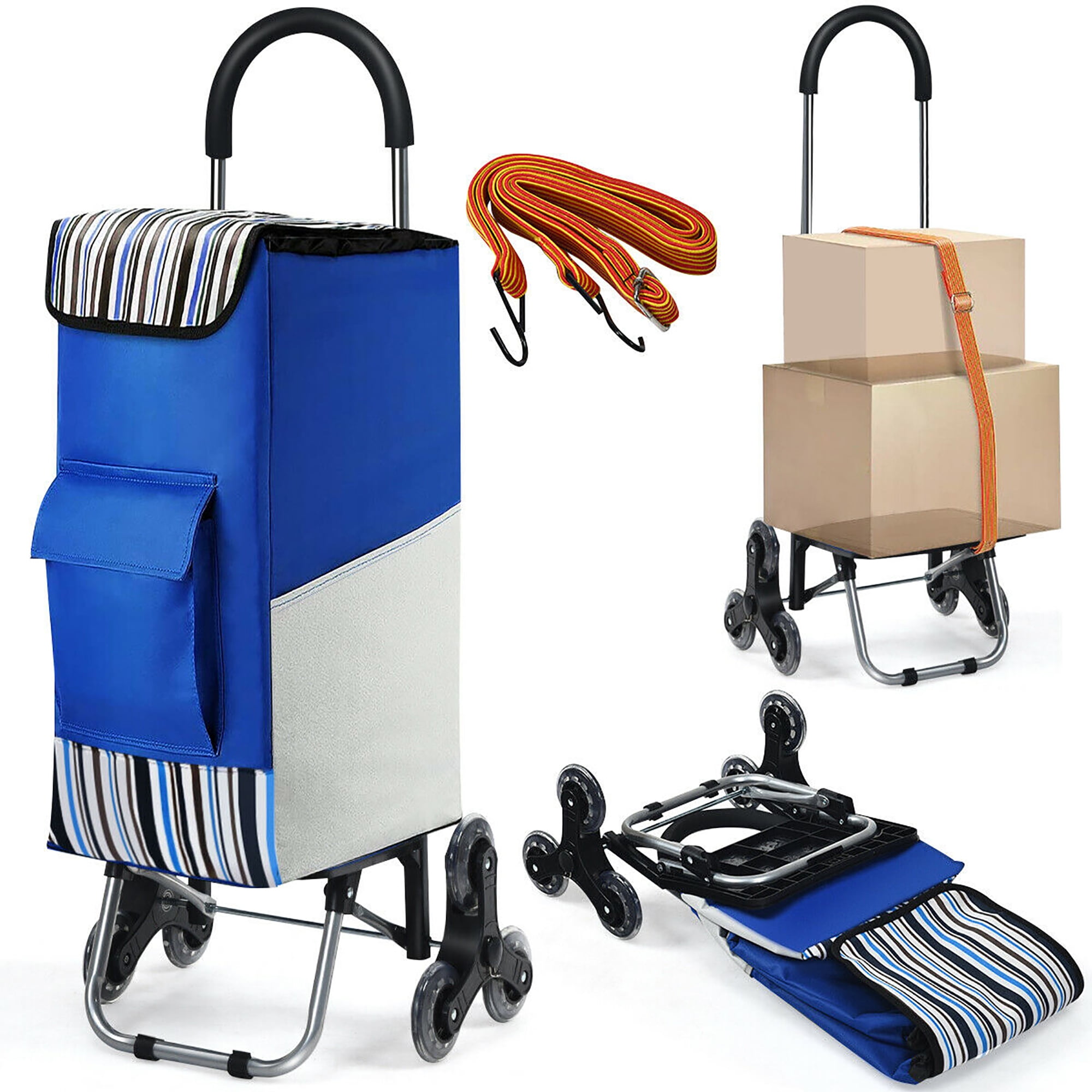 ROIY 2 in 1 Foldable Shopping Cart Collapsible Two-Stage Zipper Shopping Bag Wheels Shopping Cart Jumbo Basket Cart Rolling Wheels Loading Utility Shopping Cart Laundry Shopping Luggage Grocery 
