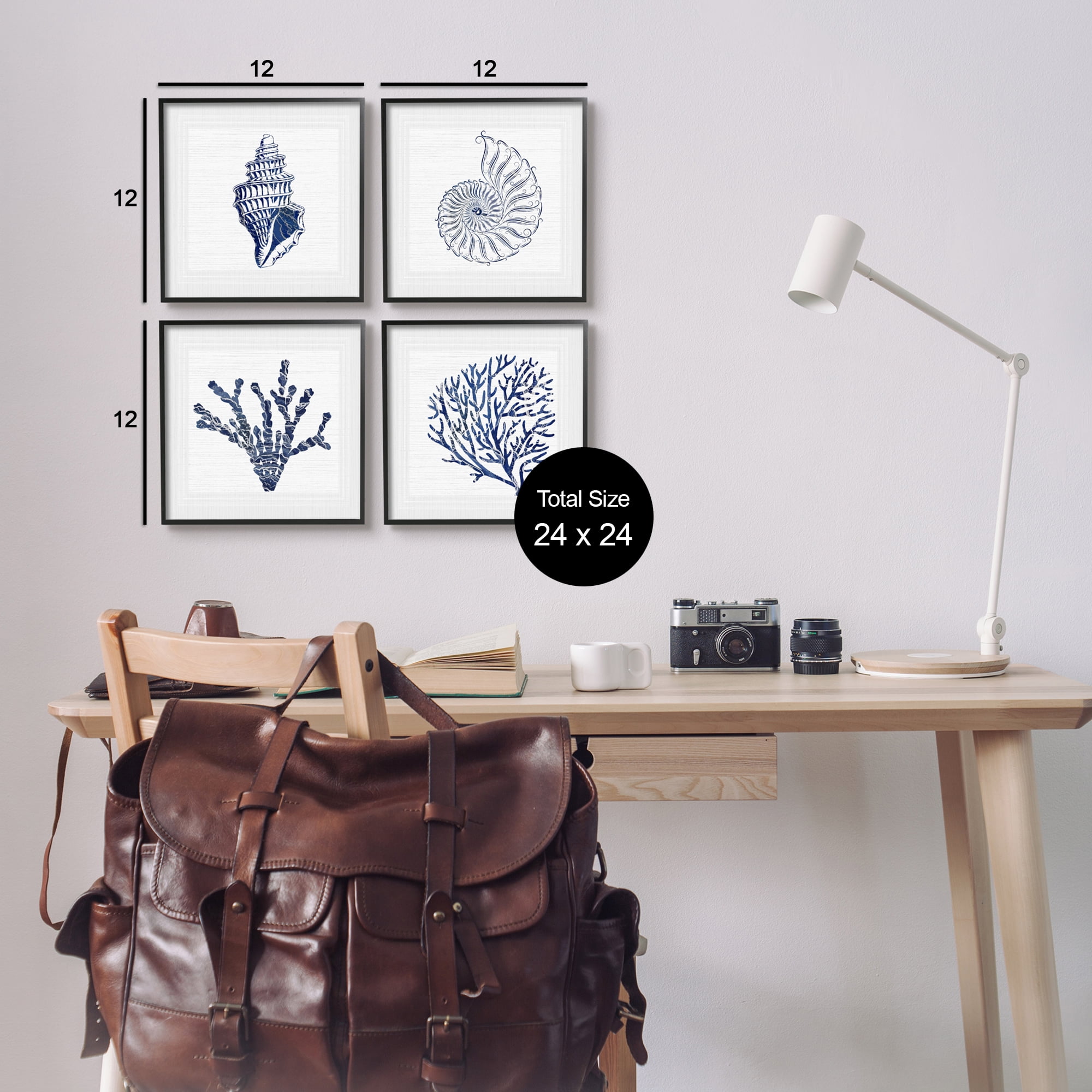 Stupell Industries Minimal Blue Sea Life Animals & Insects Painting Black Framed Art Print Wall Art, 12 x 12