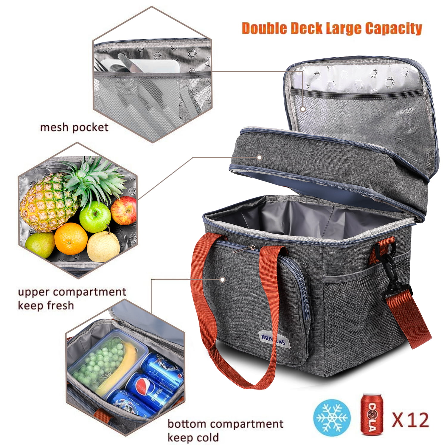 Lava Lunch Double Deck Insulated Grey Lunch Box Bag Hot Food For 5