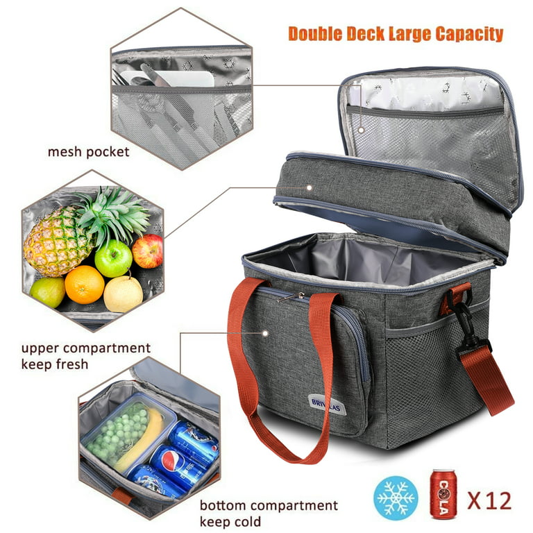 Insulated Lunch Bag for Women Men Double Deck Lunch Box, Reusable