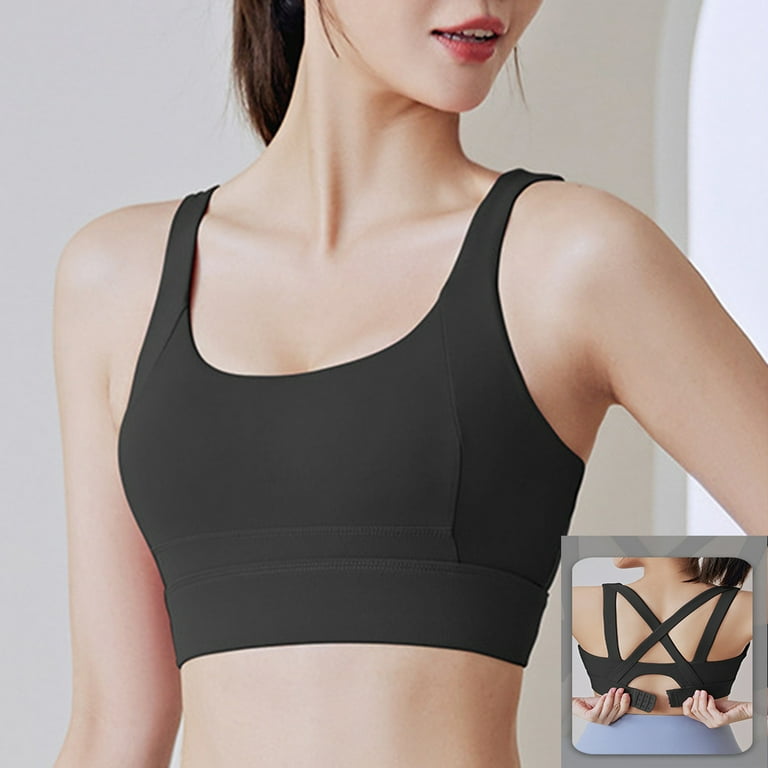 RQYYD Padded Sports Bra for Women Solid Criss Cross Back Strappy Yoga Bra  Medium Support Fitness Workout Bras Black M