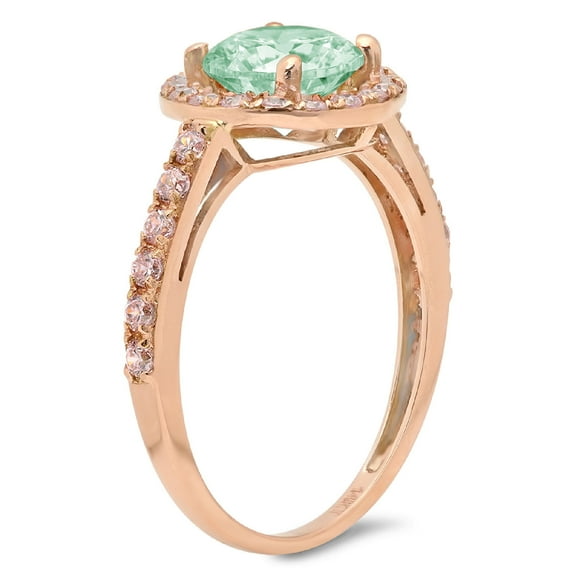 1.86 ct Round Cut Simulated Green Diamond Halo Engagement Ring for Women in 18K Rose Gold