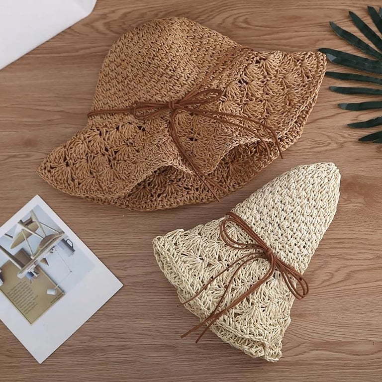 UPF 50+ Straw Fedora Sun Hat, Packable Beach Hat with Woven Pattern EnJoCho Women Comfort Hat Sun Hats For Teen Girls Summer  main image 3