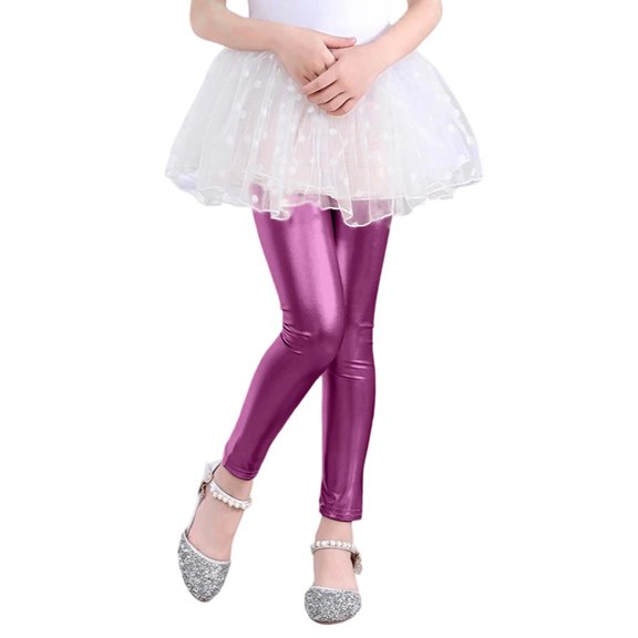 REDARER Girls Metallic Stretchy Leggings Comfortable Elastic Waist Casual Pants for Spring & Summer Outfits,7-8 Years