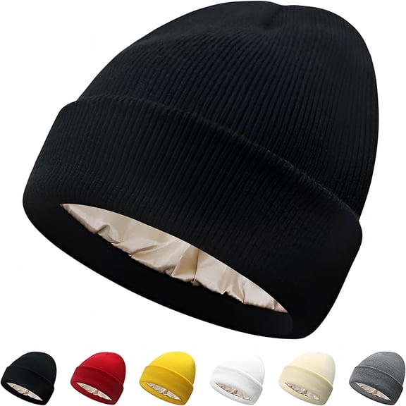 FLORNIX Satin Lined Beanie for Women Silk Lining Soft Winter Hats Reduce Frizz Knit Beanies Warm Skull Cap