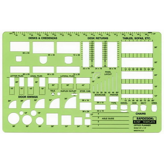 Rapidesign Office Planner Template, 1 Each - 1/4" Scale