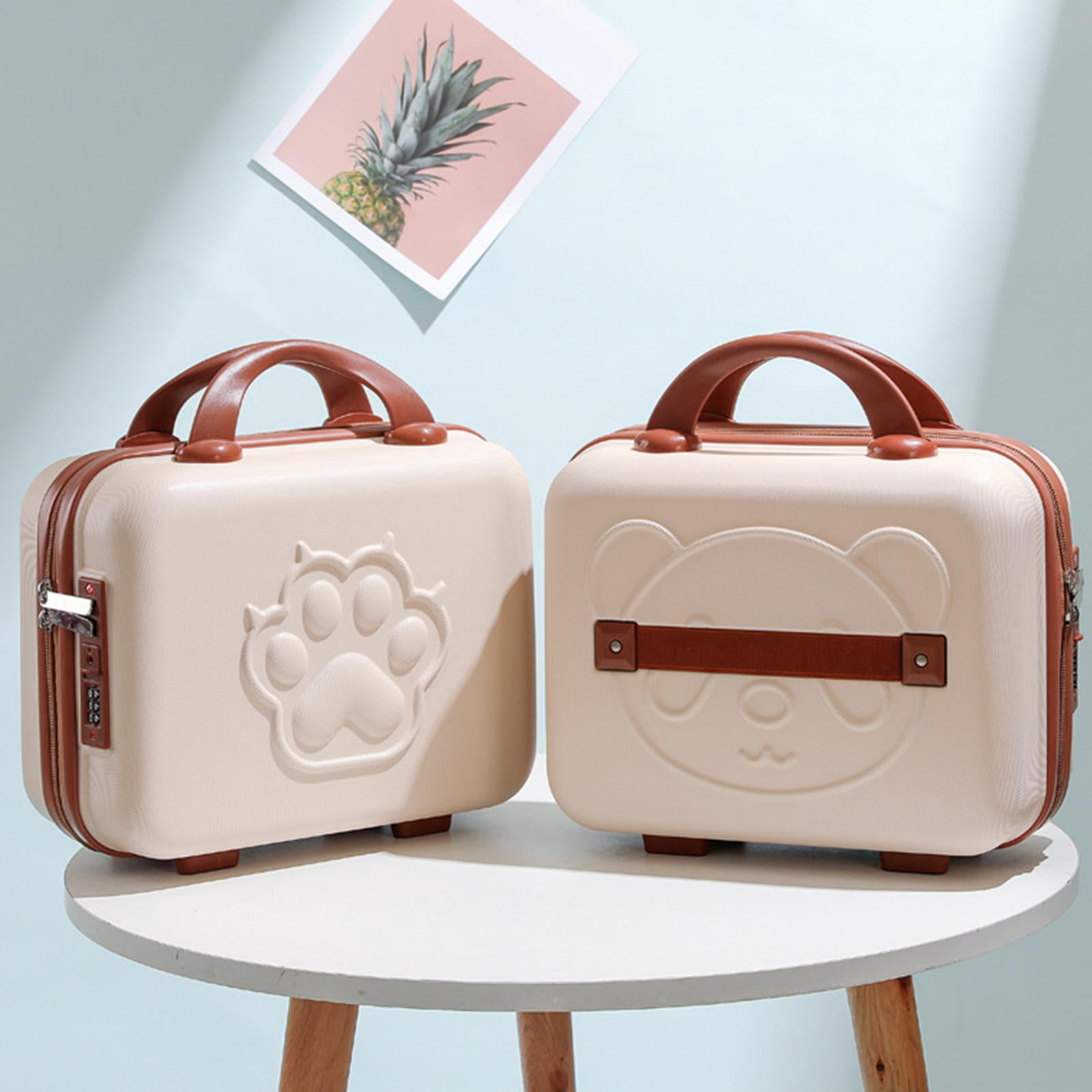 Mini Suitcase Case with Handle with Handle Portable hands Cartoon 14 inch Mini Luggage Case for Cosmetics Business Travel Shoes Beige