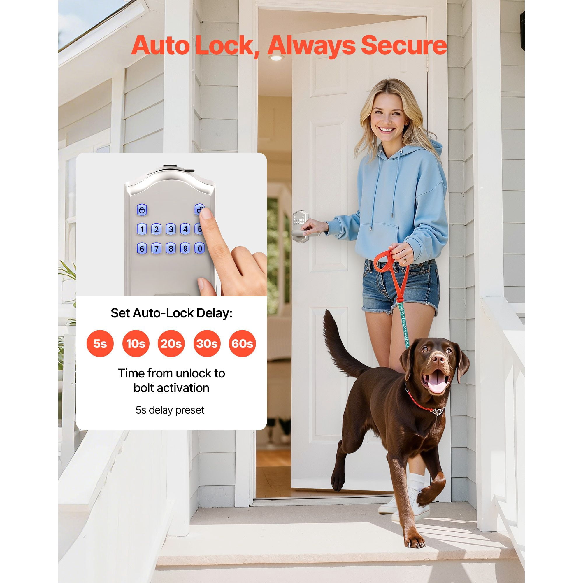 Keyless Entry Door Lock with Handle Electronic Lever Keypad 100 User Codes Auto Lock Anti-Peeping for Home Office Apartment