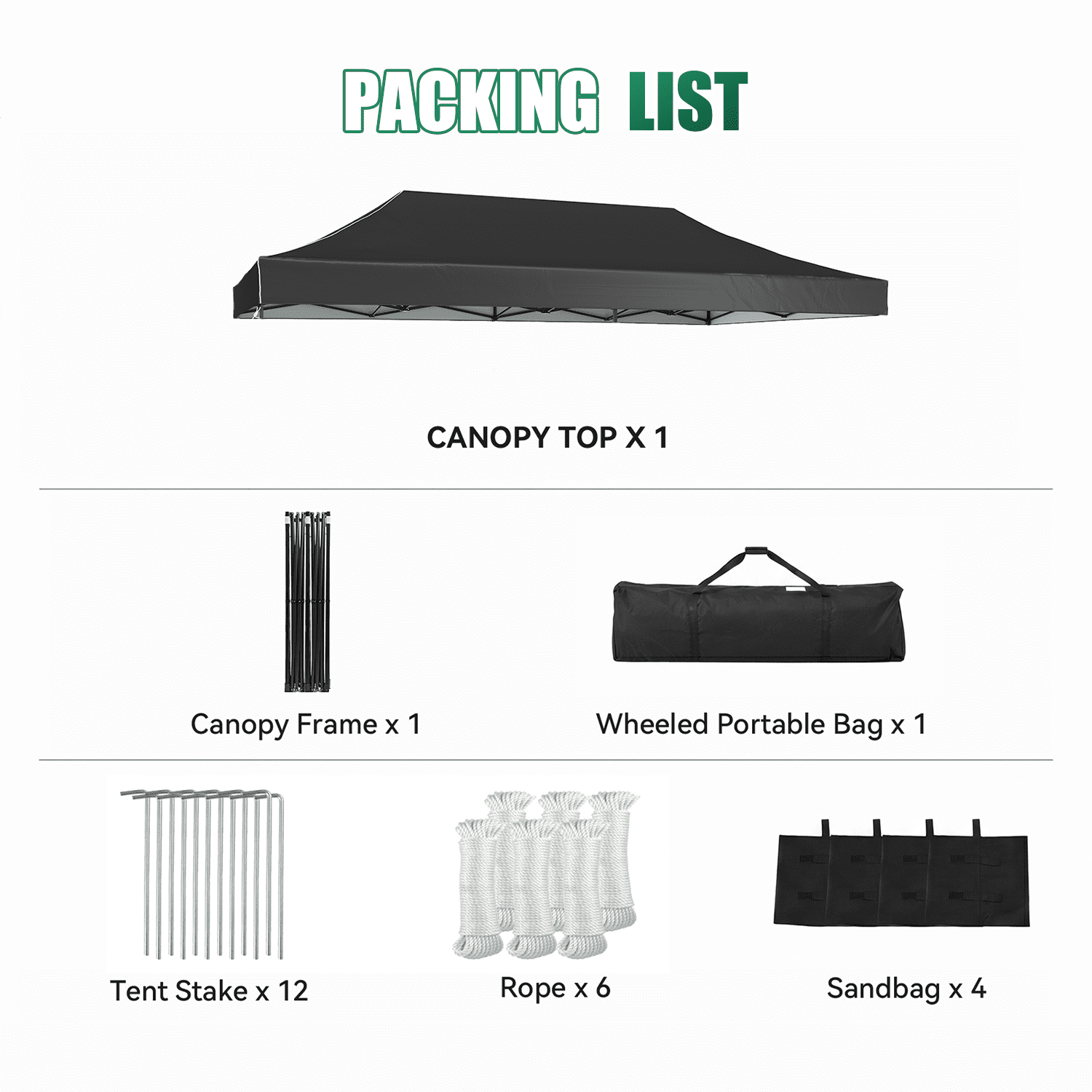 Dateyes 10x20FT Pop Up Canopy, Outdoor Canopy Tent with Carry Bag, Easy Setup Portable Instant Canopy with 4 Sandbags and 12 Stakes for Outdoor Events, Commercial, Beach, Backyard, Lawn, Black