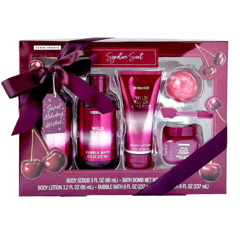 2 pack) Scent Theory Wild Black Cherry Holiday Bath Gift Set, 5