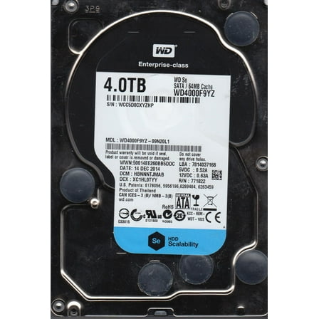 WD4000F9YZ-09N20L1, DCM HBNNNTJMAB, Western Digital 4TB SATA 3.5 Hard Drive