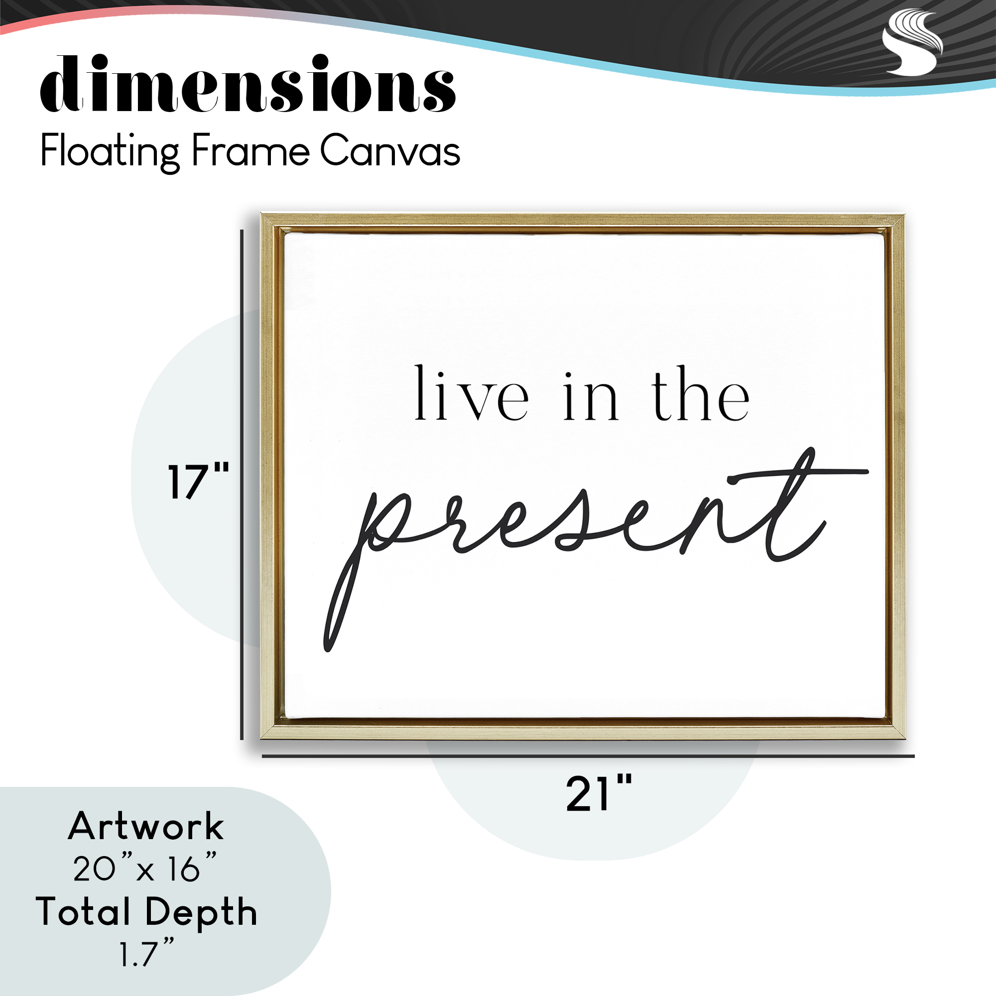Live In The Present Gold Framed Floater Canvas Wall Art, design by Lettered and Lined