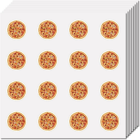 128Pcs 2.5cm Round Pizza Stickers Small Planner Sticker Self-Adhesive Waterproof Circle Cartoon Food Labels