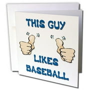 3dRose This Guy Likes Baseball - Greeting Cards, 6 by 6-inches, set of 12