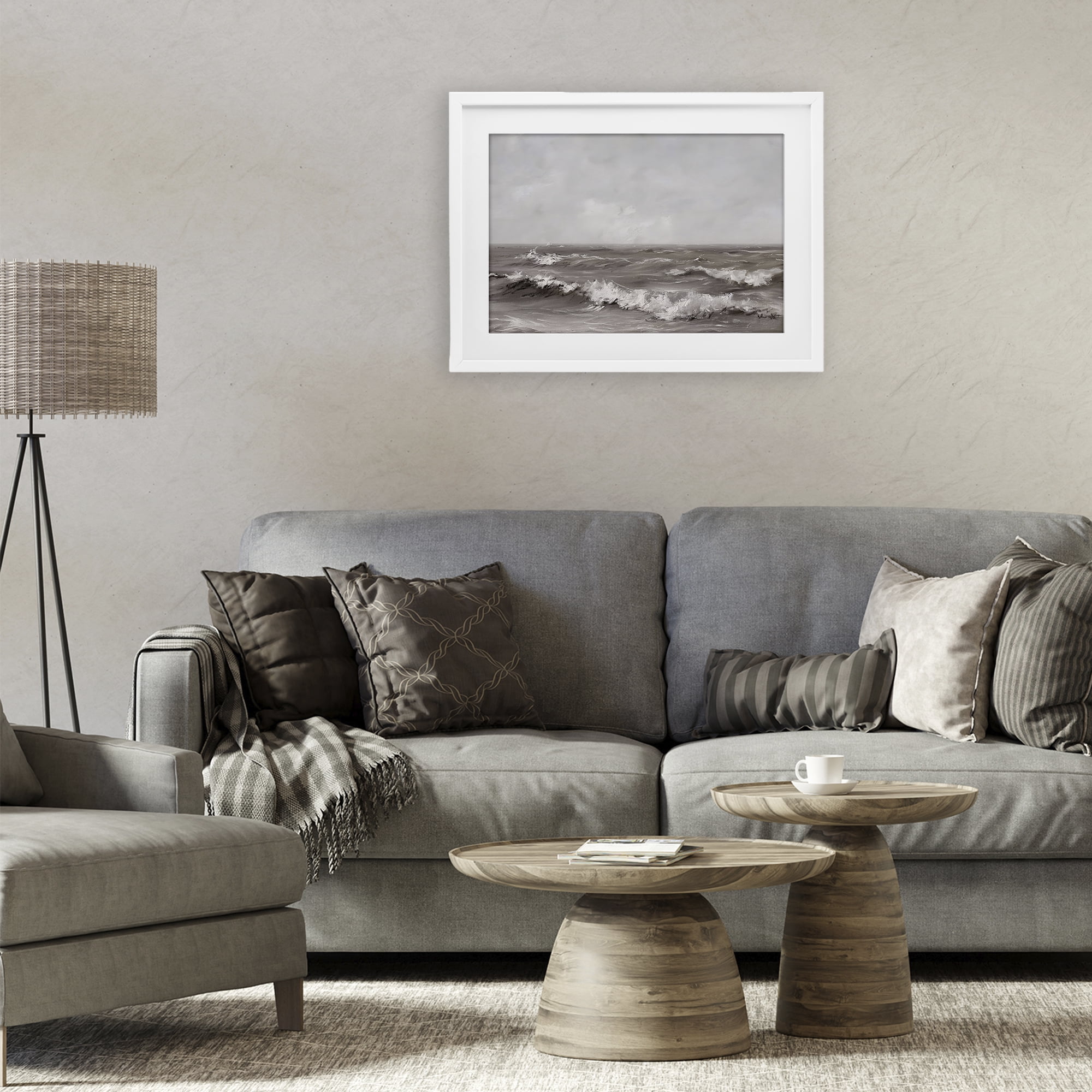 Stupell Industries Monochrome Sea Ripples White Framed Print Under Glass, design by Jacky Ngan