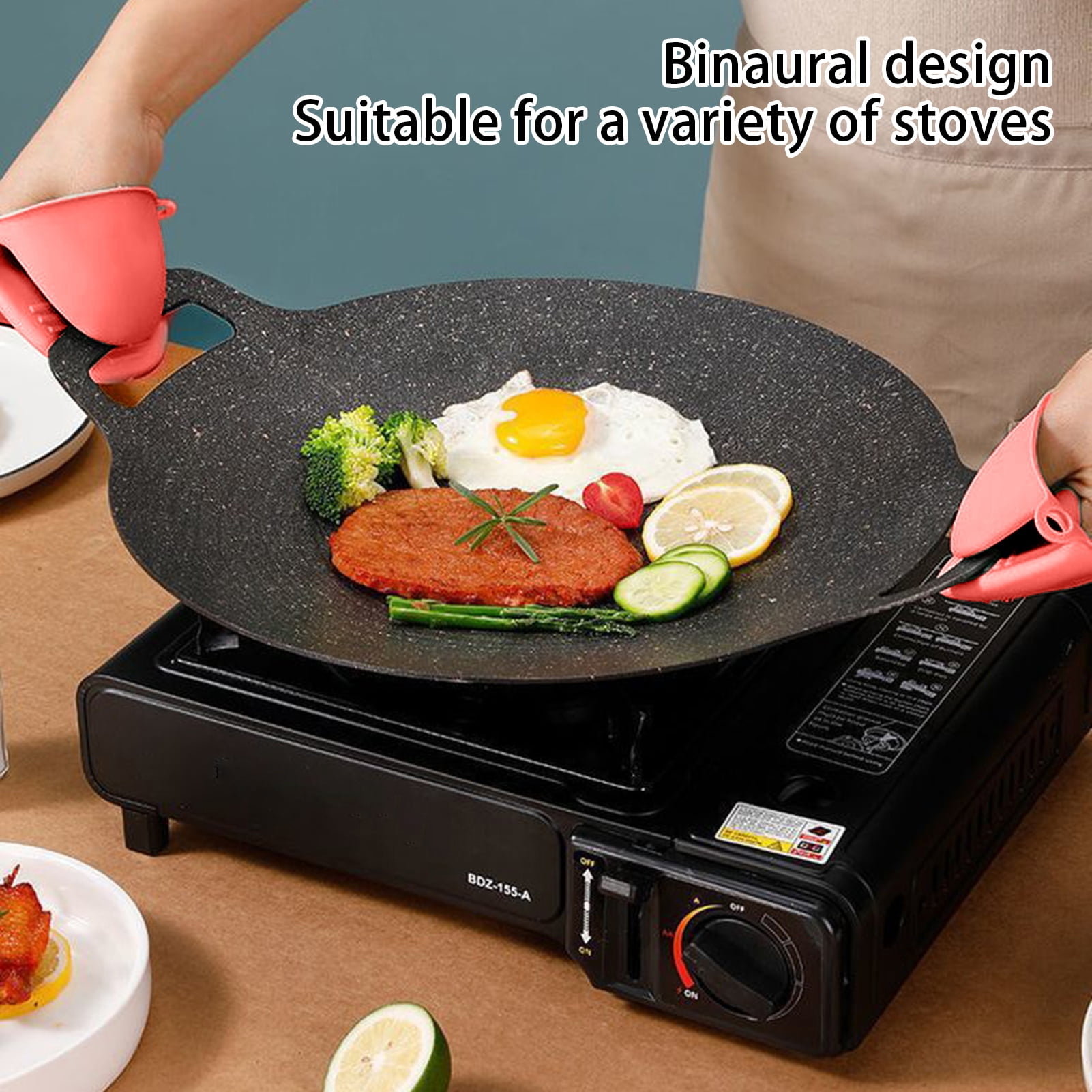 Opvise Large Cast Iron Baking Tray, Multi-Purpose Grill Pan with Removable Legs & Handles, Premium Round Oven Dish for BBQ, Camping, Kitchen, Even Heat Distribution, Non-Stick, Family-Sized