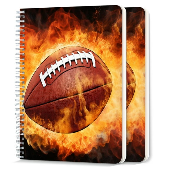 Spiral Notebook,College Ruled Journal,8.26" x 5.71" 50 Sheets/100 Pages,2 Pack - Brown American Football on Fire And Surrounded By Flames