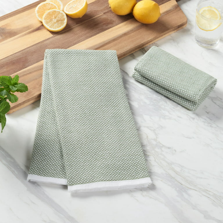 Dark Green Kitchen Towels With Herb Fabric Applique Kitchen