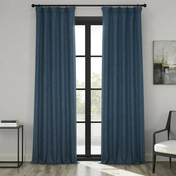 Indigo Faux Linen Room Darkening Curtain (1 Panel), Indigo, 50W X 96L