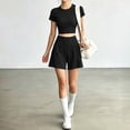 thumbnail image 1 of Women's 2 Piece Yoga Workout Outfit Crewneck Short Sleeve Crop Top and Athletic Shorts Sets Casual Tracksuits Running Gym Matching Set Black, 1 of 4