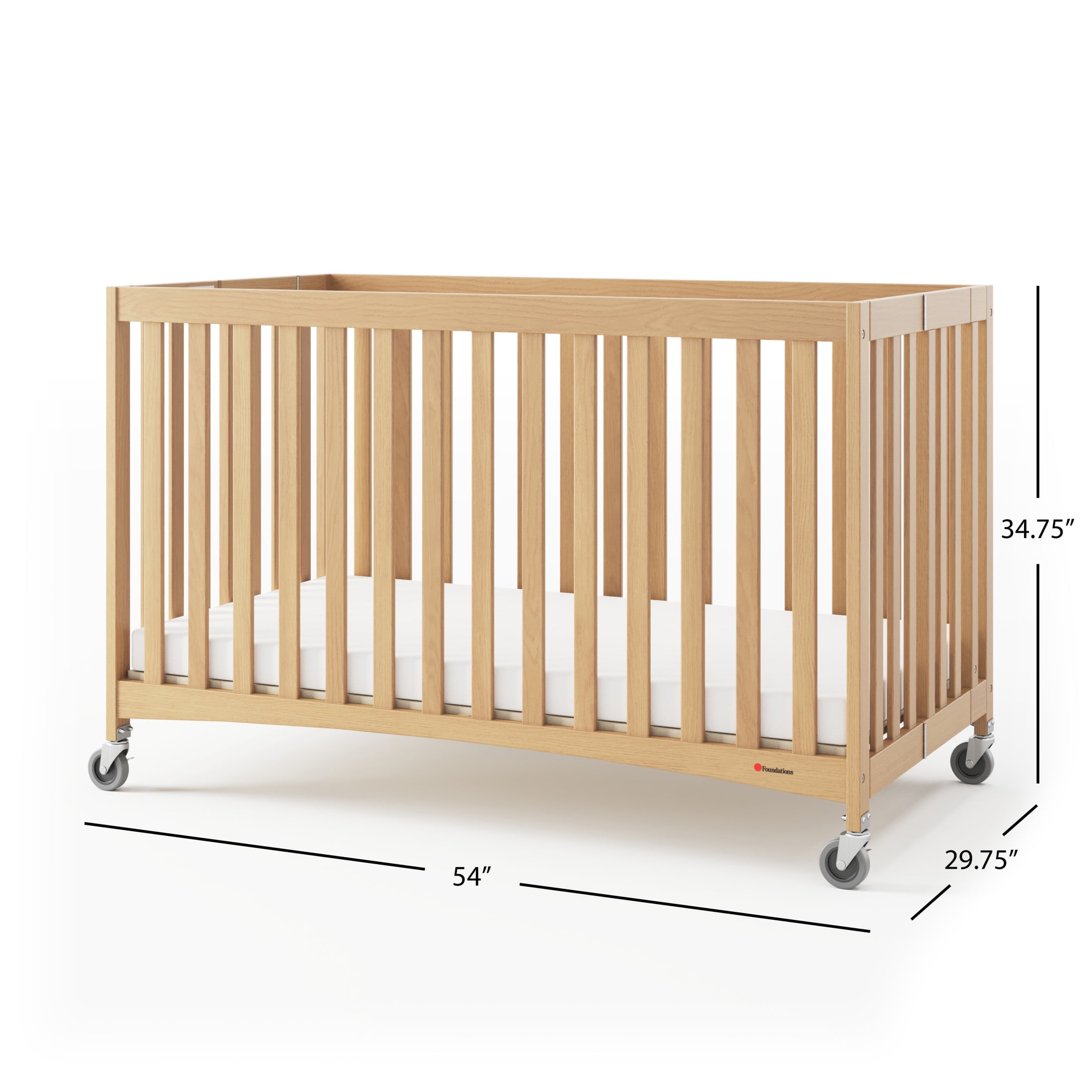 Foundations Full Size Travel Sleeper Folding Hotel Crib and Sheet Bundle – Includes Wooden Portable Crib with 3" Foam Mattress (Natural) and 6-Pack White Fitted Full Size Crib Sheets