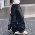 thumbnail image 6 of NOLDARES Girls Parachute Pants Kids Elastic Waist Wide Leg Cargo Pants Y2K Street Baggy Trousers with Pockets(Black,8-10 Y), 6 of 7