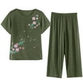 thumbnail image 3 of LSLJS Cotton Linen Womens Lounge Set Crewneck Short Sleeve 2 Piece Set Comfy Casual Matching Floral Print Outfits, S-2XL, 3 of 4