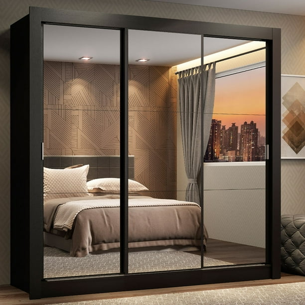 Ropero Closet Madesa Lyon 3 Puertas Corredizas Con Espejo N
