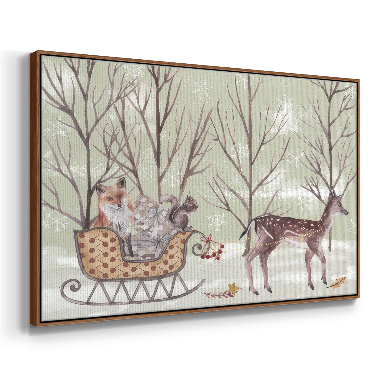 Christmas Time I - Framed Gallery Wrapped Holiday Canvas - 17 x 25 - Rosewood Frame