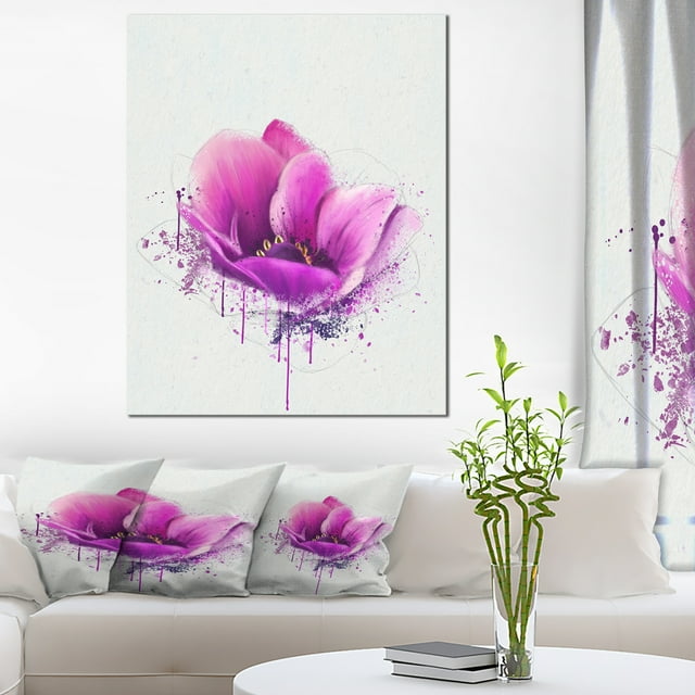 Purple Watercolor Poppy Flower - Floral Canvas Art Print