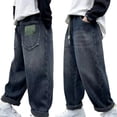 thumbnail image 4 of Boys Jeans Size 14-16 High Waisted Pull on Wide Leg Denim Pants Fashion Stretchy Soft Jogger Streetwear Pants Back To School Clothes for Boys 10-12, 4 of 6