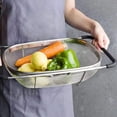 thumbnail image 6 of Over the Sink Colander Strainer Basket Stainless Steel, for Kitchen Sink with Rubber Grip, Fine Mesh, Large Kitchen Gadgets Tools, Expandable, Clearance Home Kitchen Essentials(L), 6 of 9