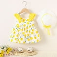 thumbnail image 2 of QTOCIO Toddler Girls Dresses, Baby Girl Summer Clothes, Toddler Kids Baby Girls Fashion Cute Sleeveless Sweet Flower Print Ruffle Dress Hat Set, Yellow, 2 Years, 2 of 8