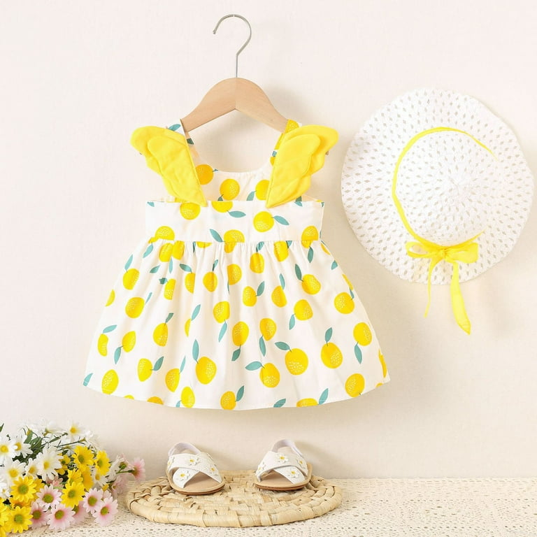 Qtocio Toddler Girls Dresses, Baby Girl Summer Clothes, Toddler Kids Baby Girls Fashion Cute Sleeveless Sweet Flower Print Ruffle Dress Hat Set
