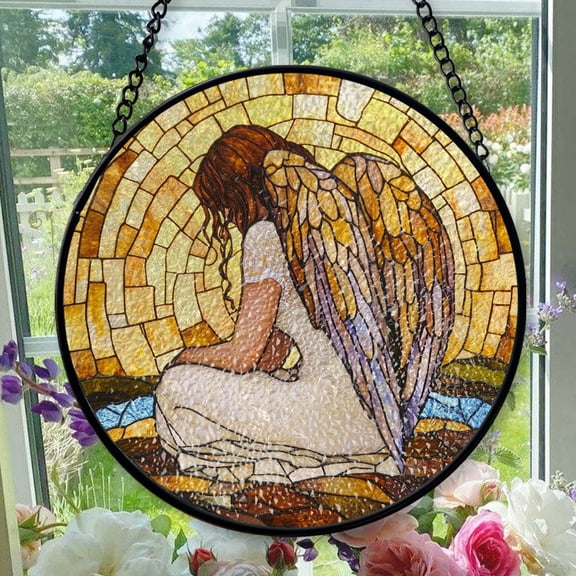 Hanging Stained Glass for Windows Angel Wings - Stained Glass for Windows Angel Wings, Festival Gift Ornament, Year-Round Decorative Piece, Home Wall & Window Art