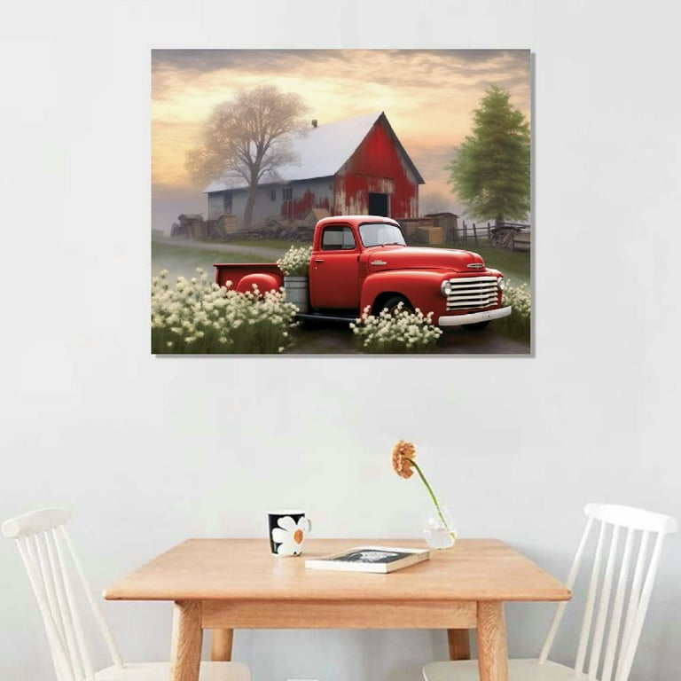 Offers Farmhouse large old red pickup truck w/flowers canvas