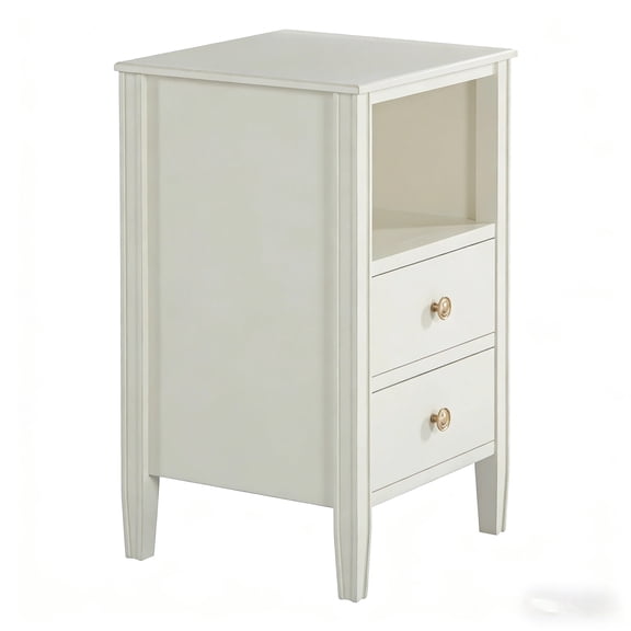 HDLNM Winsley 2 Drawer Antique White Painted Wood Nightstand with Open Shelf Poplar Wood & MDF