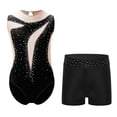thumbnail image 4 of YiZYiF Kids Girls Sleeveless Rhinestone Gymnastics Dance Leotards and Shorts Figure Skating Outfit Black-A 14, 4 of 6