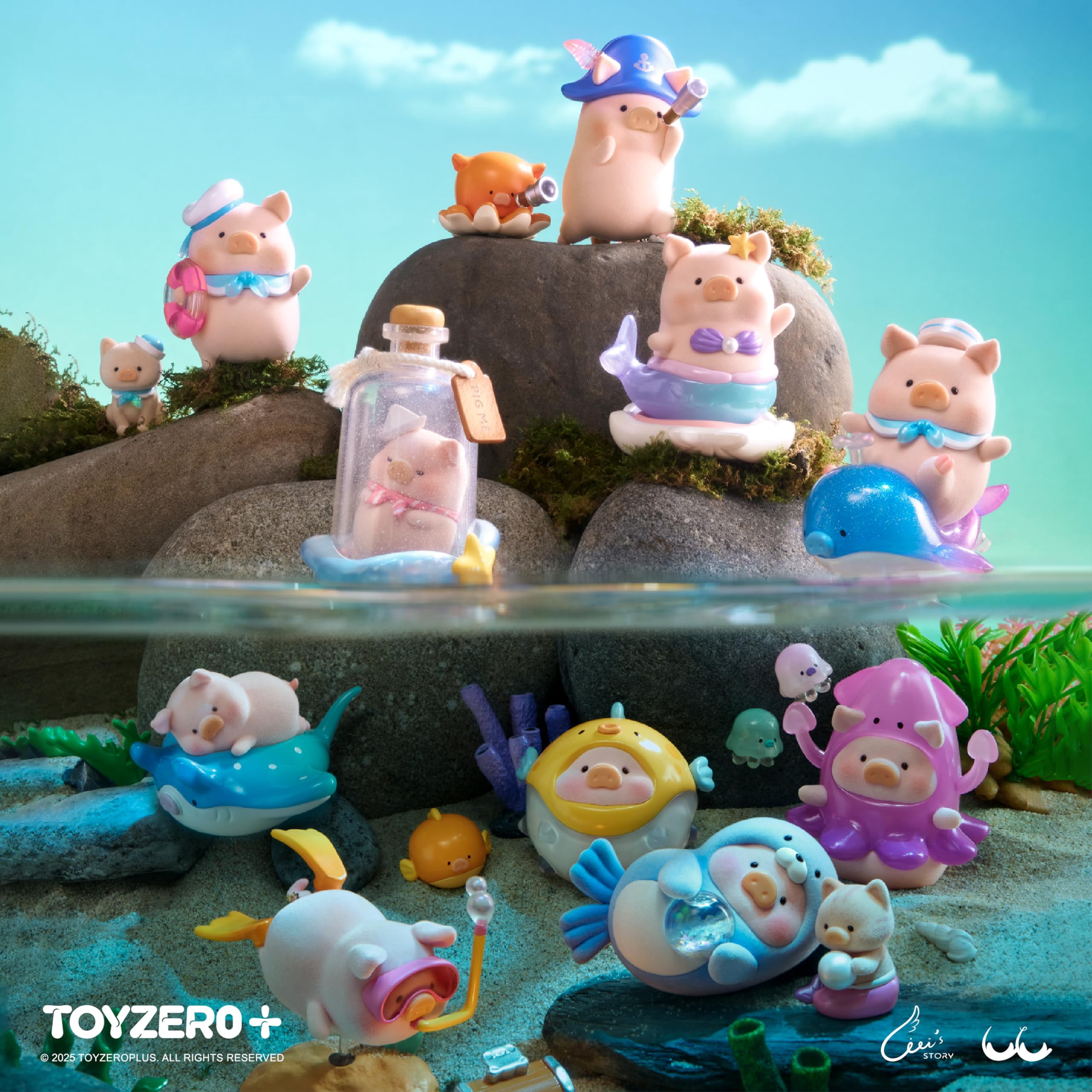 TOYZERO + Lulu The Piggy Blind Box Figures - Ocean Series Blind Boxes Mystery Box Cute Animal Figures Collectible Toys Home Desk Decorations Holiday Birthday Gifts, Whole Set
